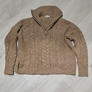 Madewell Tan Zip-Up Cable Knit Sweater
